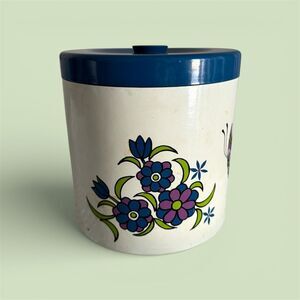 Vintage 70’s Retro Flower Power Butterfly Tin Canister With Lid Kitchen